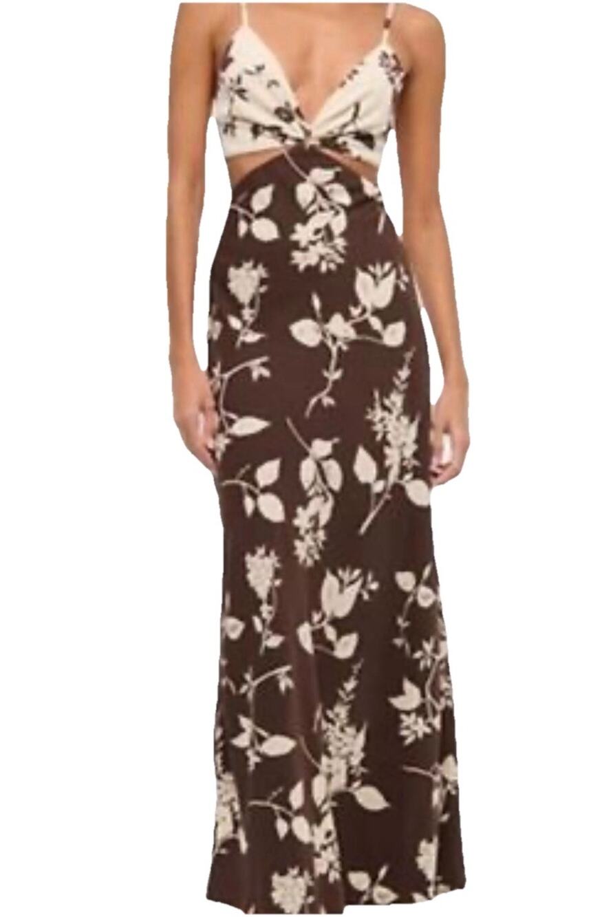 Abercrombie & Fitch size LT Large Tall Dress Cutout Midi/Maxi Floral Brown F26